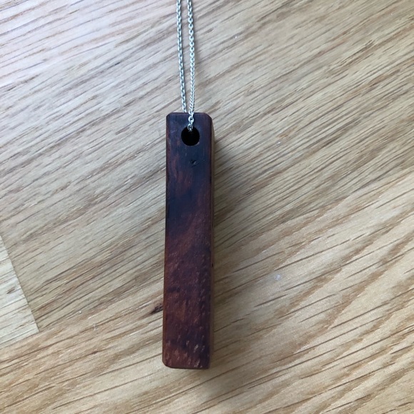 Handmade wooden tree pendant necklace with silver tone chain - Picture 3 of 5